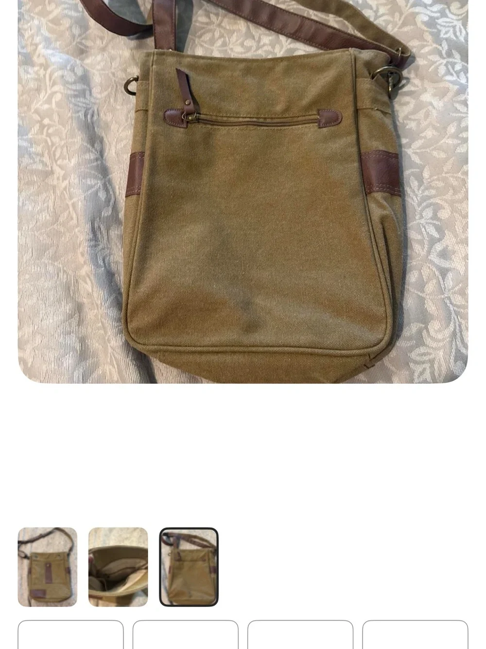 Olive Canvas Messenger Bag with Brown Trim - Casual Crossbody